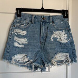 American Eagle Women's Curvy Denim Mom Shorts in Bright Blue Size US 0